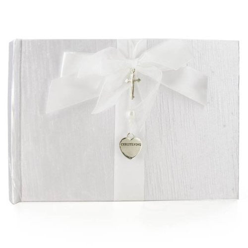 Silver Cross & Heart Christening Guest Book, gift - hanrattycraftsgifts.co.uk