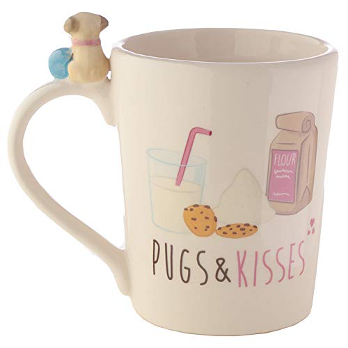 Cute Ceramic Pug Mug with Pug & Cookies on the Handle - hanrattycraftsgifts.co.uk
