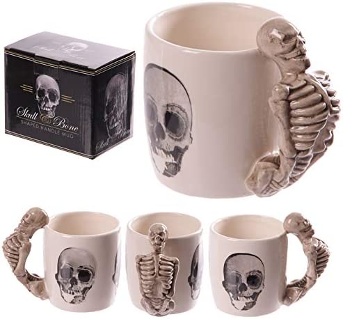 Puckator Skeleton Ceramic Shaped Handle Mug, Coffee Hot Drinks, Decorative