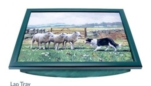 COLLIE DOG WITH SHEEP LAP TRAY NICE SOFT BEAN BAG BASE - hanrattycraftsgifts.co.uk