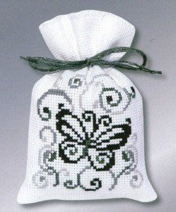 Black Butterfly Potpourri Bag Cross Stitch Kit - hanrattycraftsgifts.co.uk