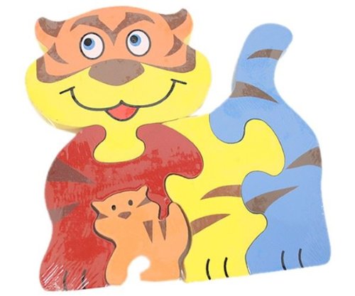 Traditional Wooden Painted Shape Fit Wild Jungle Animal Puzzle - Tiger & Cub - hanrattycraftsgifts.co.uk