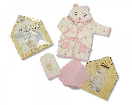 Classic Bear 3 Piece Baby Cotton Gift Set - PINK - hanrattycraftsgifts.co.uk