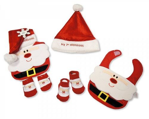 Baby Bib, Socks and Hat Christmas Set - Santa - hanrattycraftsgifts.co.uk