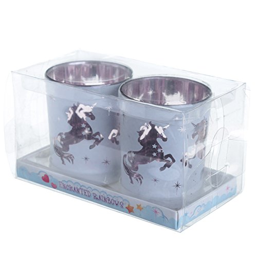 Grindstore Unicorn Design Set of 2 Glass Tea Light Holders - hanrattycraftsgifts.co.uk