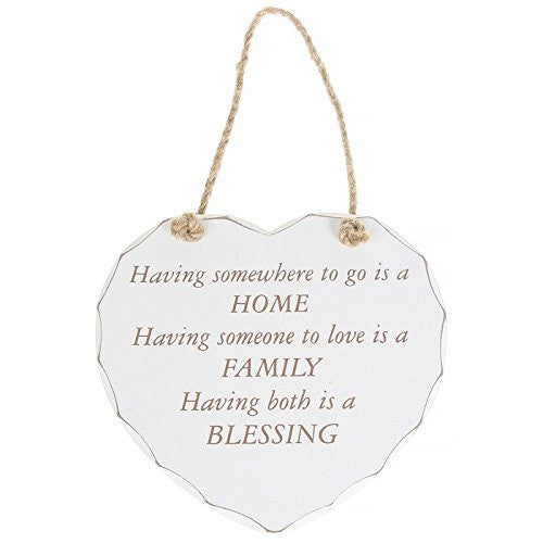 White "Home, Family, Blessing" Shabby Chic Hanging Plaque - hanrattycraftsgifts.co.uk