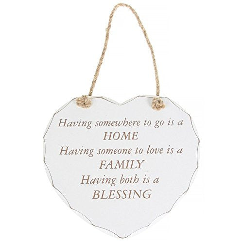 White "Home, Family, Blessing" Shabby Chic Hanging Plaque - hanrattycraftsgifts.co.uk