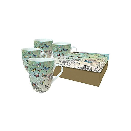 Fluttering Butterflies Ceramic Mug - Set of Four in a Gift Box - hanrattycraftsgifts.co.uk