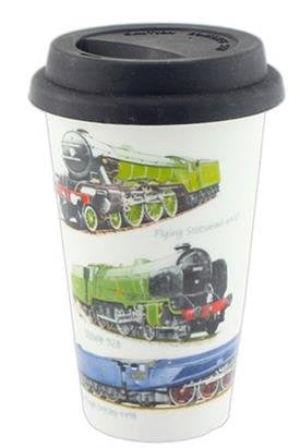 Mens Classic Trains Design Travel Mug with Silicone Lid - hanrattycraftsgifts.co.uk