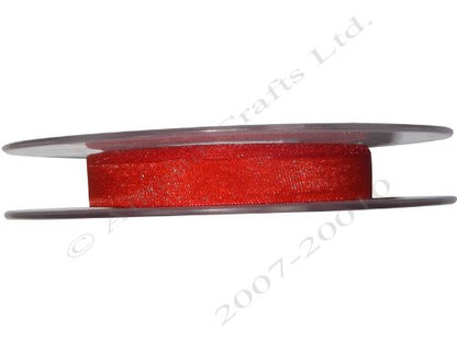 10mm x 25m Red Berisford Sheer Organza Ribbon - hanrattycraftsgifts.co.uk