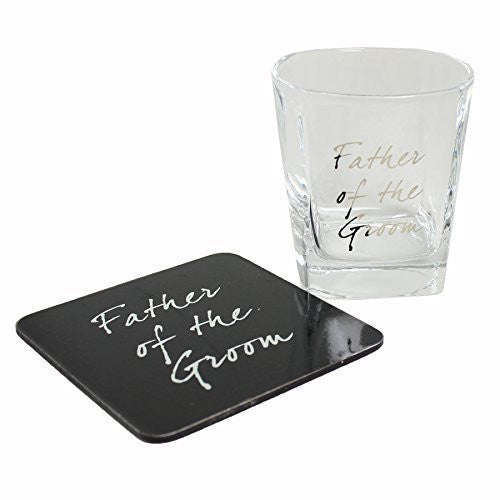 Wedding FATHER of GROOM Whisky Glass & Coaster Thank You Gift LP - hanrattycraftsgifts.co.uk
