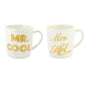 "Mr Cool & Mrs Hot" White & Gold Funny / Cheeky Duo Fine China Mug Set - hanrattycraftsgifts.co.uk