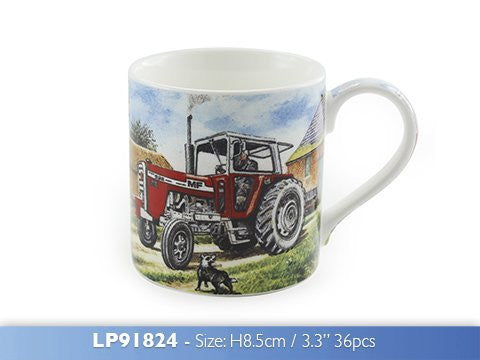 Massey Ferguson 595 Fine Art Watercolour China Gift Mug Red Tractor - hanrattycraftsgifts.co.uk