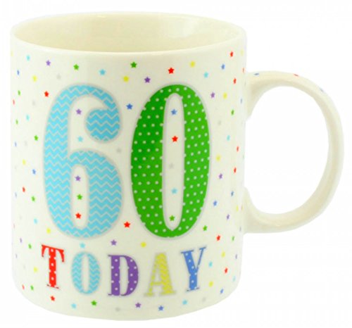 '60 Today' Birthday Mug, Colourful Classic Design Fine China for Coffee Tea. - hanrattycraftsgifts.co.uk