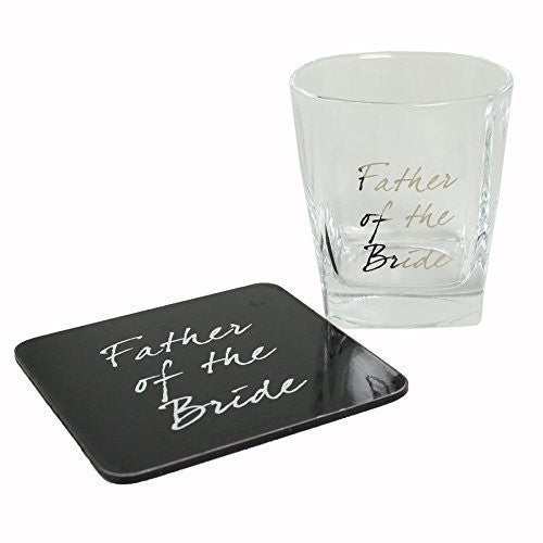 Wedding FATHER of the Bride Whisky Glass & Coaster Thank You Gift LP - hanrattycraftsgifts.co.uk