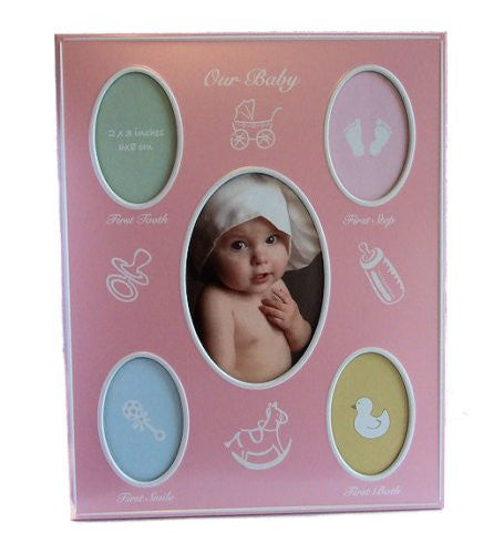 Pink Baby Girl Photo Frame Record Babys First Holds 5 photos - hanrattycraftsgifts.co.uk