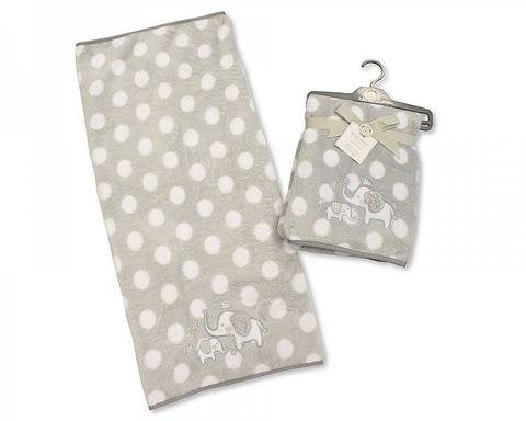 Supersoft Baby Fleece wrap - grey Elephant/white polka - hanrattycraftsgifts.co.uk