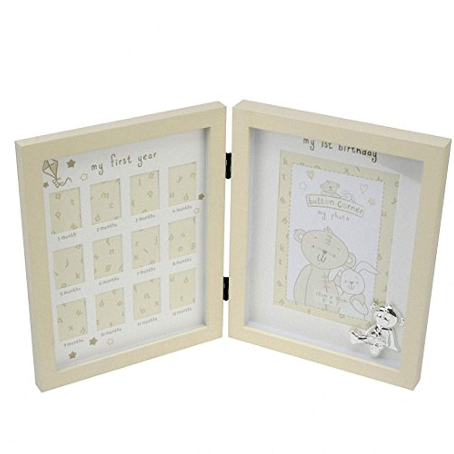 New Baby's 1st Year Photo Frame Silver Teddy - hanrattycraftsgifts.co.uk