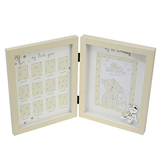 New Baby's 1st Year Photo Frame Silver Teddy - hanrattycraftsgifts.co.uk