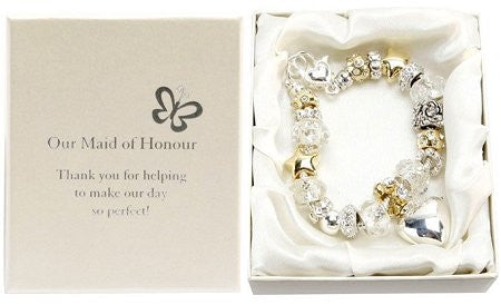 Amore Silver and Gold Bead Charm Bracelet - Maid of Honour - hanrattycraftsgifts.co.uk