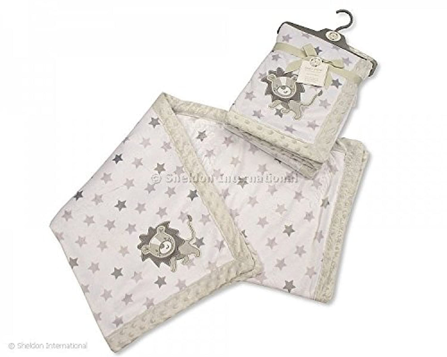 Baby Boys Girls Unisex Beautiful White and Grey Stars and Lion Infants Blanket