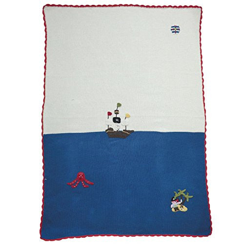 pirate knitted cot size blanket - hanrattycraftsgifts.co.uk