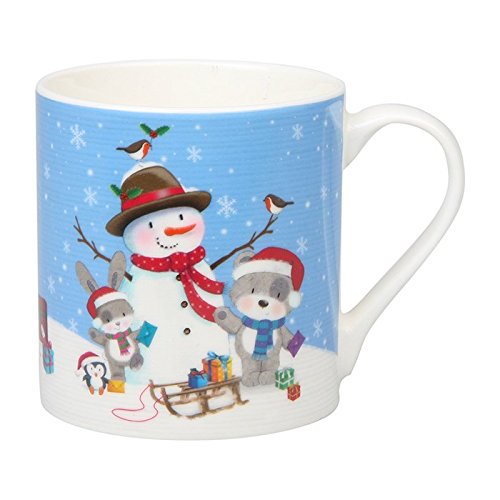 Christmas Snowman Wearing a Red Scarf Fine China Mug - hanrattycraftsgifts.co.uk