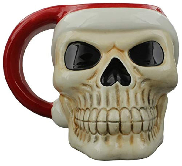 Jingle Bones Santa Hat Skull Shaped Gothic Novelty Xmas Mug
