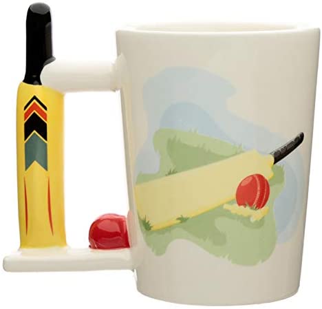 Ceramic mug with cricket bat handle