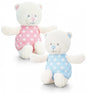 BLUE & WHITE SPOTTY Baby's bear rattle - hanrattycraftsgifts.co.uk