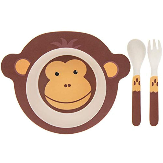 Lesser & Pavey LP43527A Childrens Bamboo3 Piece Eating Set-Monkey Design, Bamboo - hanrattycraftsgifts.co.uk