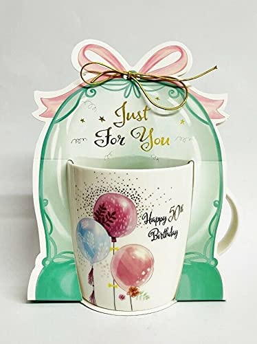 BIRTHDAY BALLOON DISPLAY MUG GIFT PRESTIGE CUP 50th