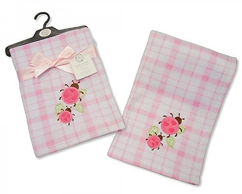 Brand New Snuggle Baby Fleece Baby Wrap Blanket Pink & White Check Ladybird Design - hanrattycraftsgifts.co.uk
