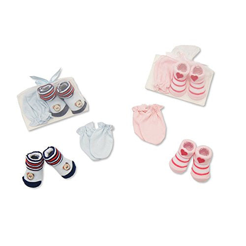 nursery time 3 piece gift set socks bib mittens one supplied (my little teddy bear) - hanrattycraftsgifts.co.uk