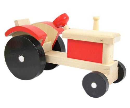 TRADITIONAL PAINTED WOODEN FARM TRACTOR 22CM X 12CM - RED - hanrattycraftsgifts.co.uk