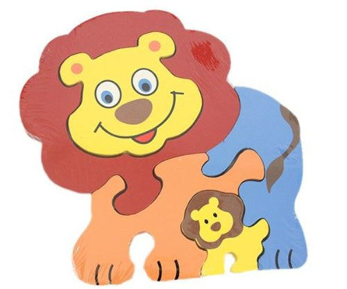 Traditional Wooden Painted Shape Fit Wild Jungle Animal Puzzle - Mother & Baby - Set Of 4 - hanrattycraftsgifts.co.uk