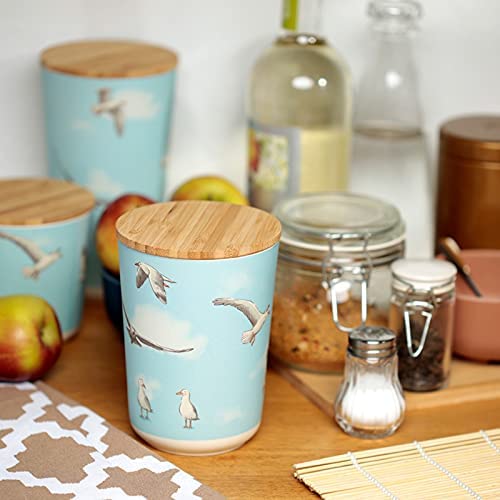 Puckator Seagulls Medium Reusable Bamboo Composite Storage Jar. Home Kitchen Cereal Biscuits Pasta Rice, BPA & Phthalate Free, Recycled Silicone Seal Bamboo Lid 14.5x10.5x10.5cm
