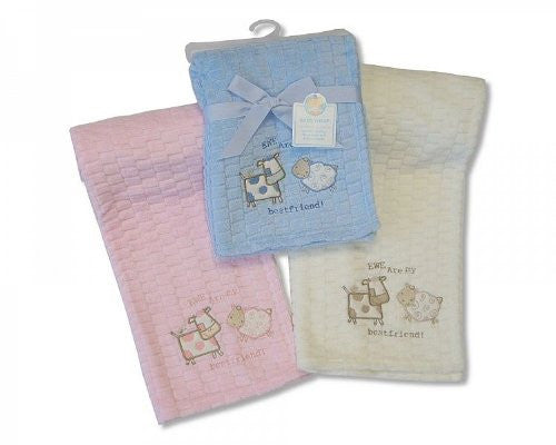 Cute Cow & Sheep Baby Wrap Blanket - Pink - hanrattycraftsgifts.co.uk