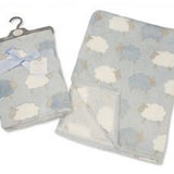 Baby Boys Blue White and Grey Sheep Animals Wrap Blanket 75cm x 100cm approx - hanrattycraftsgifts.co.uk