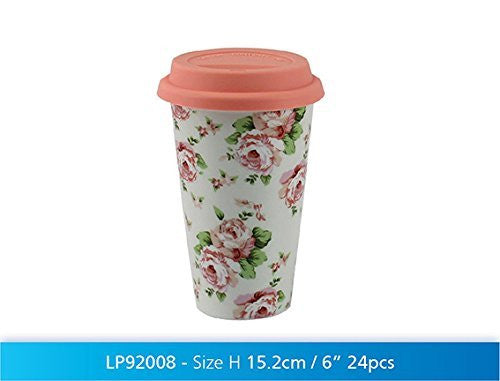Vintage Floral Insulated Double Walled Travel Ceramic Mug Millie - hanrattycraftsgifts.co.uk