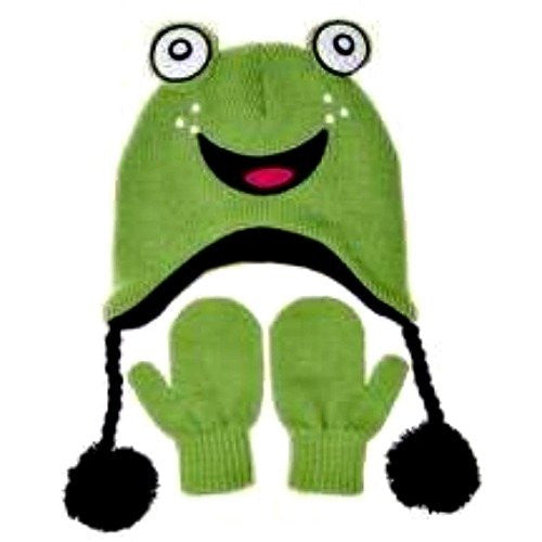 Nuzzles Hat and Mittens - green frog small - hanrattycraftsgifts.co.uk