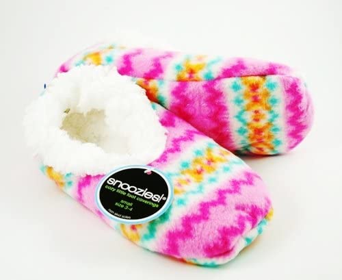 SNOOZIES! Cosy Sherpa fleece foot Cover Slippers / Socks - Pink - Fair Isle (Medium)