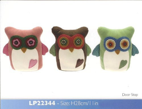 Cute Owl Fabric Door Stop Leonardo 28cm in Pink Green or Brown - hanrattycraftsgifts.co.uk