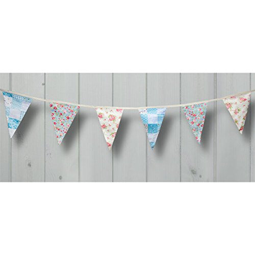 CLUB GREEN Country Garden Cotton Bunting 15 Flags, Blue - hanrattycraftsgifts.co.uk