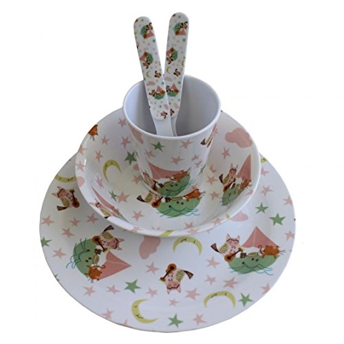 Childrens Melamine Dinner Set. Powell Craft Owl and Pussycat Kids Gift Set - from Little PJs - hanrattycraftsgifts.co.uk