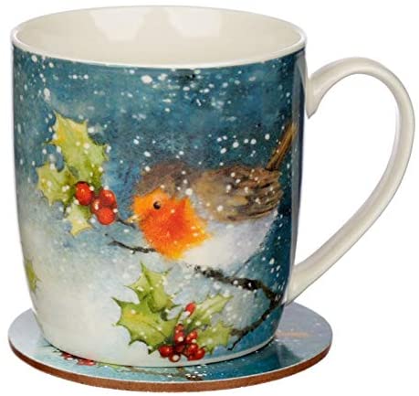 Jan Pashley Christmas Robin Porcelain Mug and Coaster Set