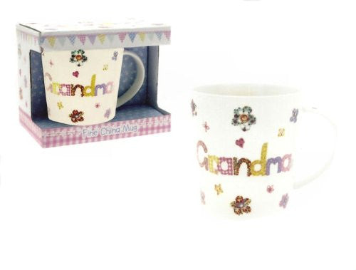 Pretty Grandma Fine China Mug - Abigail Patchwork Design - hanrattycraftsgifts.co.uk