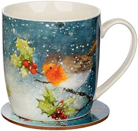 Christmas Porcelain Mug & Coaster Set - Jan Pashley Christmas Robin XMUGC13