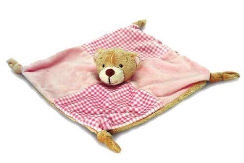 Keel Toys Pink Teddy Bear Comfort Blanket 28cm - hanrattycraftsgifts.co.uk