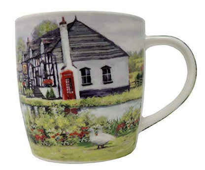 Country Pub River Scene Fine China Mug Cup 9cm x 8.5cm - hanrattycraftsgifts.co.uk